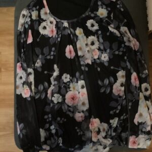 Chic Floral Dark Navy Blue Timeson Women's Blouse XL